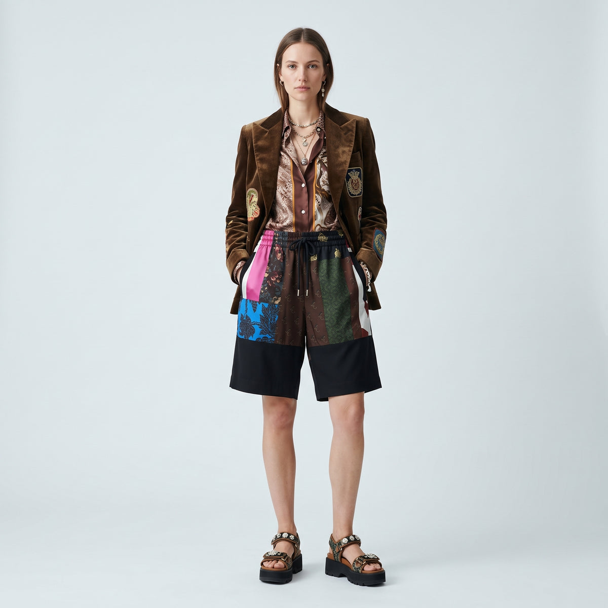 Patchwork Cotton Jogger Shorts