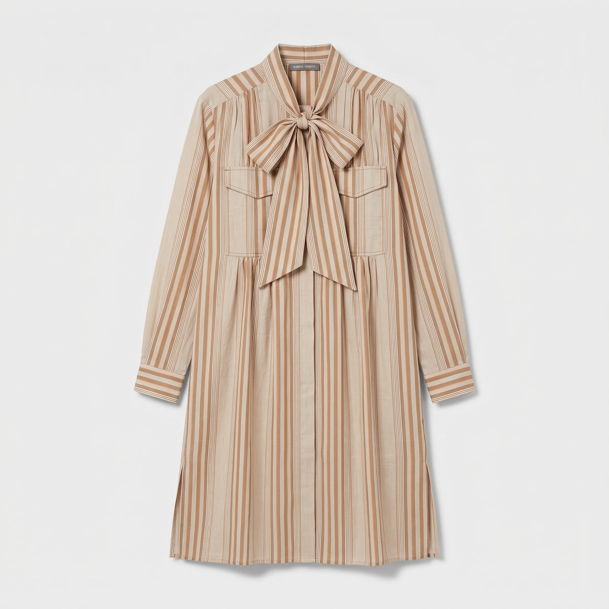 ALBERTA FERRETTI Striped Bow Neck Shirtdress