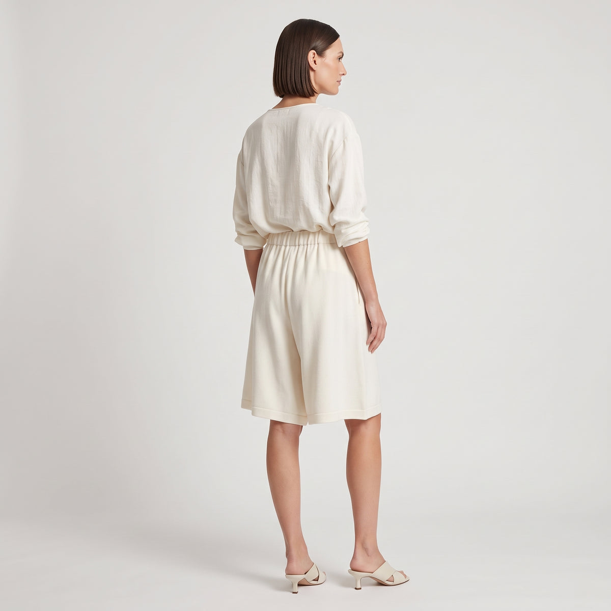 Relaxed White Knit Bermuda Shorts