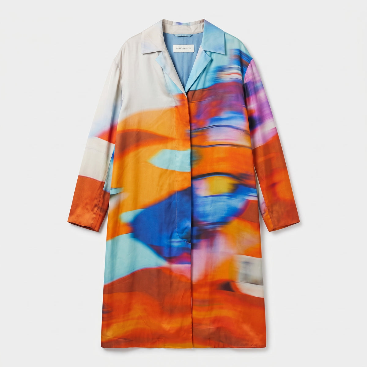 Abstract Print Satin Shirt Dress