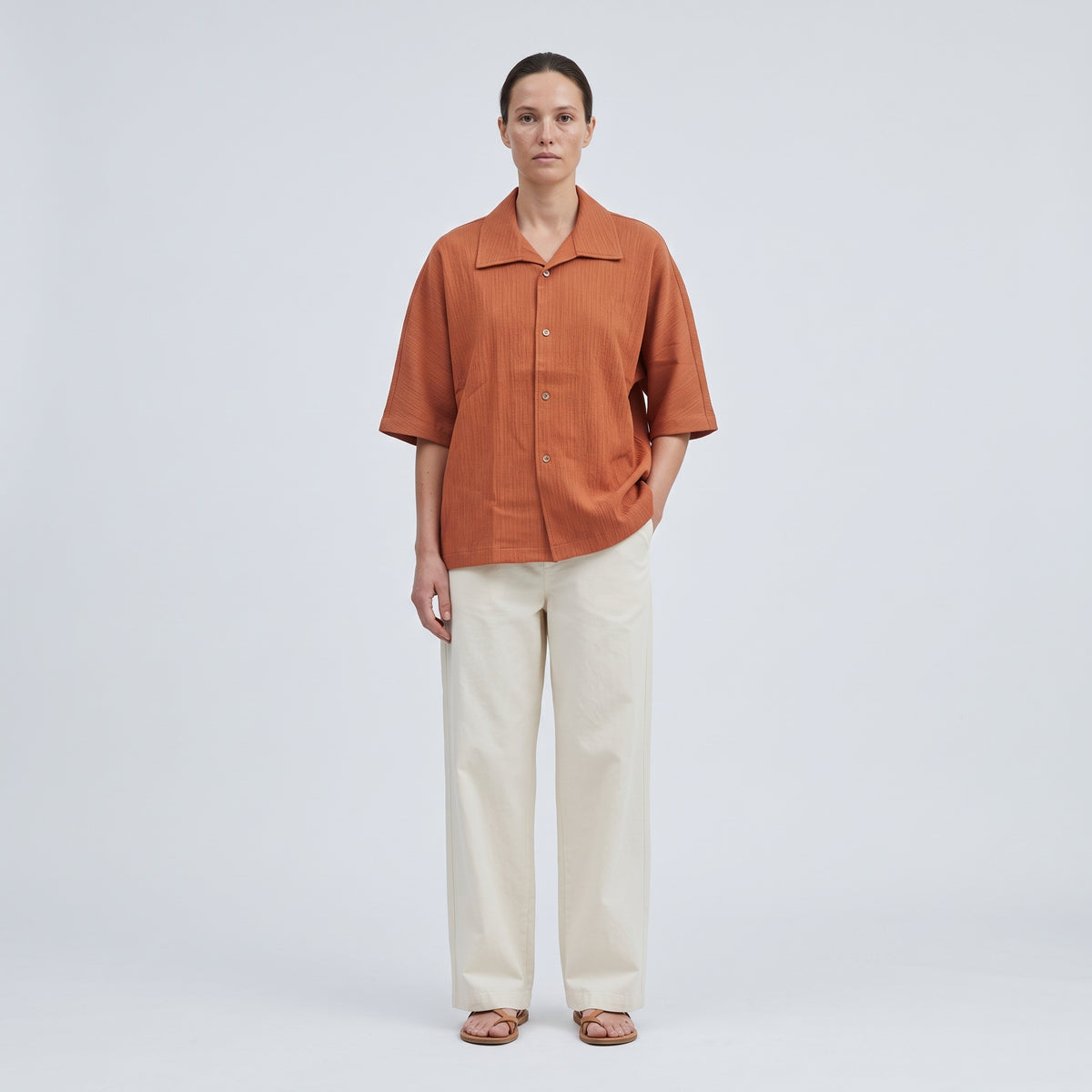 LE17SEPTEMBRE HOMME Terracotta Textured Camp Collar Shirt - view 3