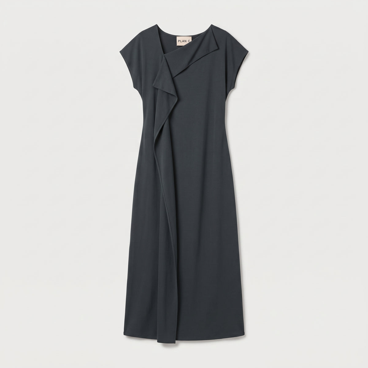 PLAN C Asymmetric Draped Midi Dress