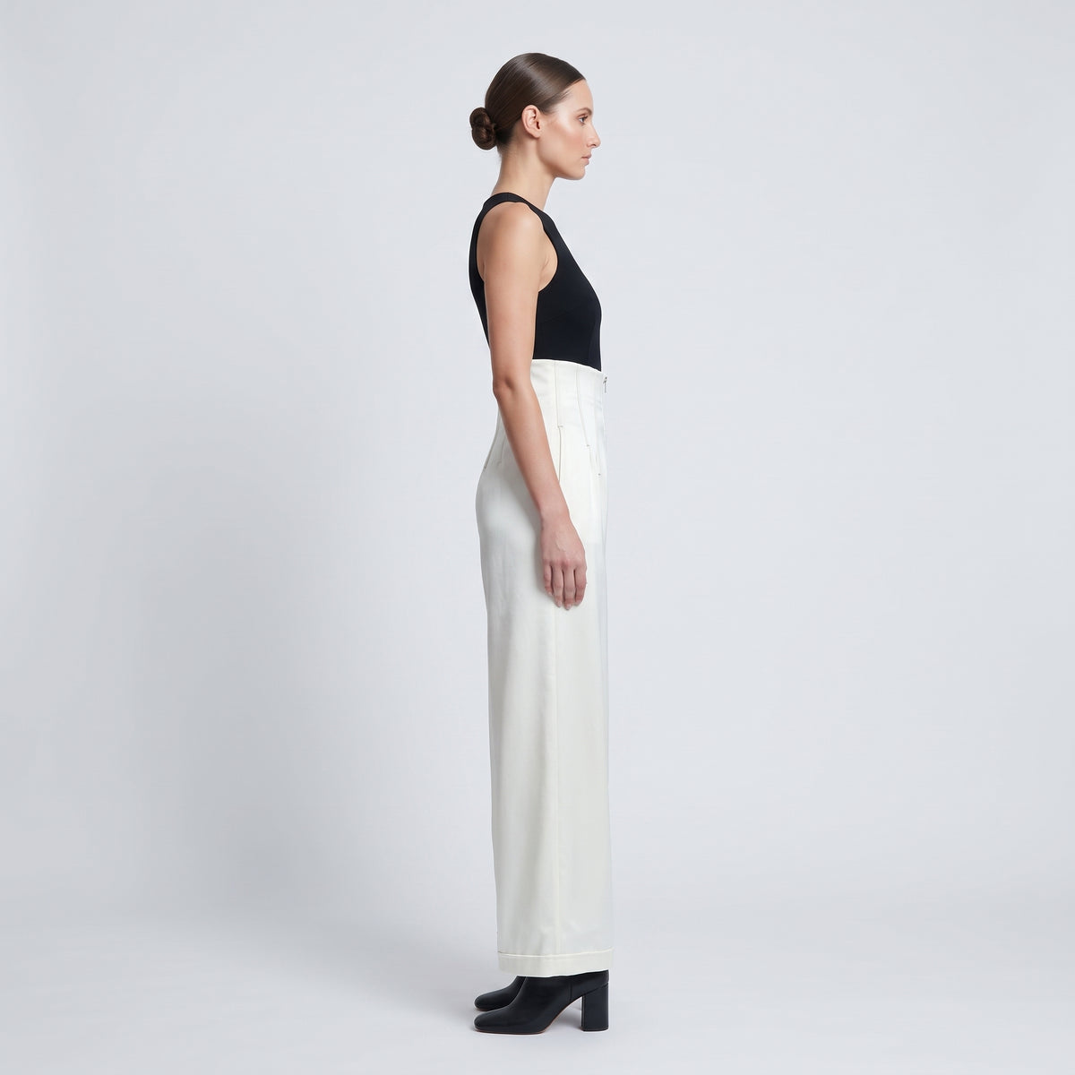 BY FANG Cream High-Waisted Wide-Leg Trousers - view 4