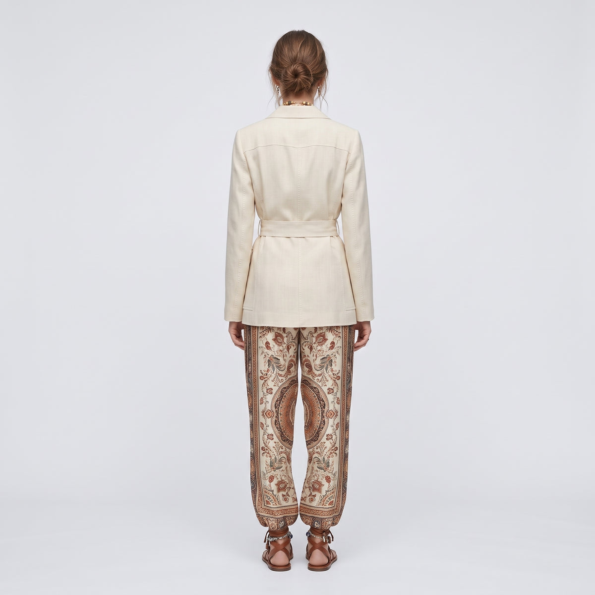 Belted Light Cream Tailored Jacket