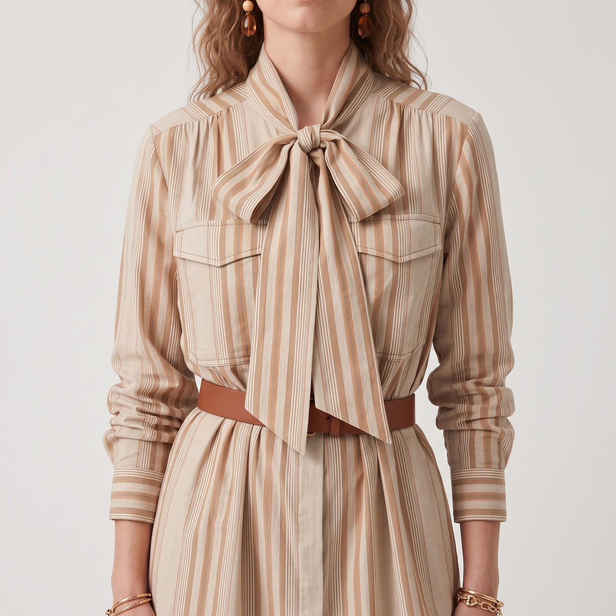 ALBERTA FERRETTI Striped Bow Neck Shirtdress - view 2