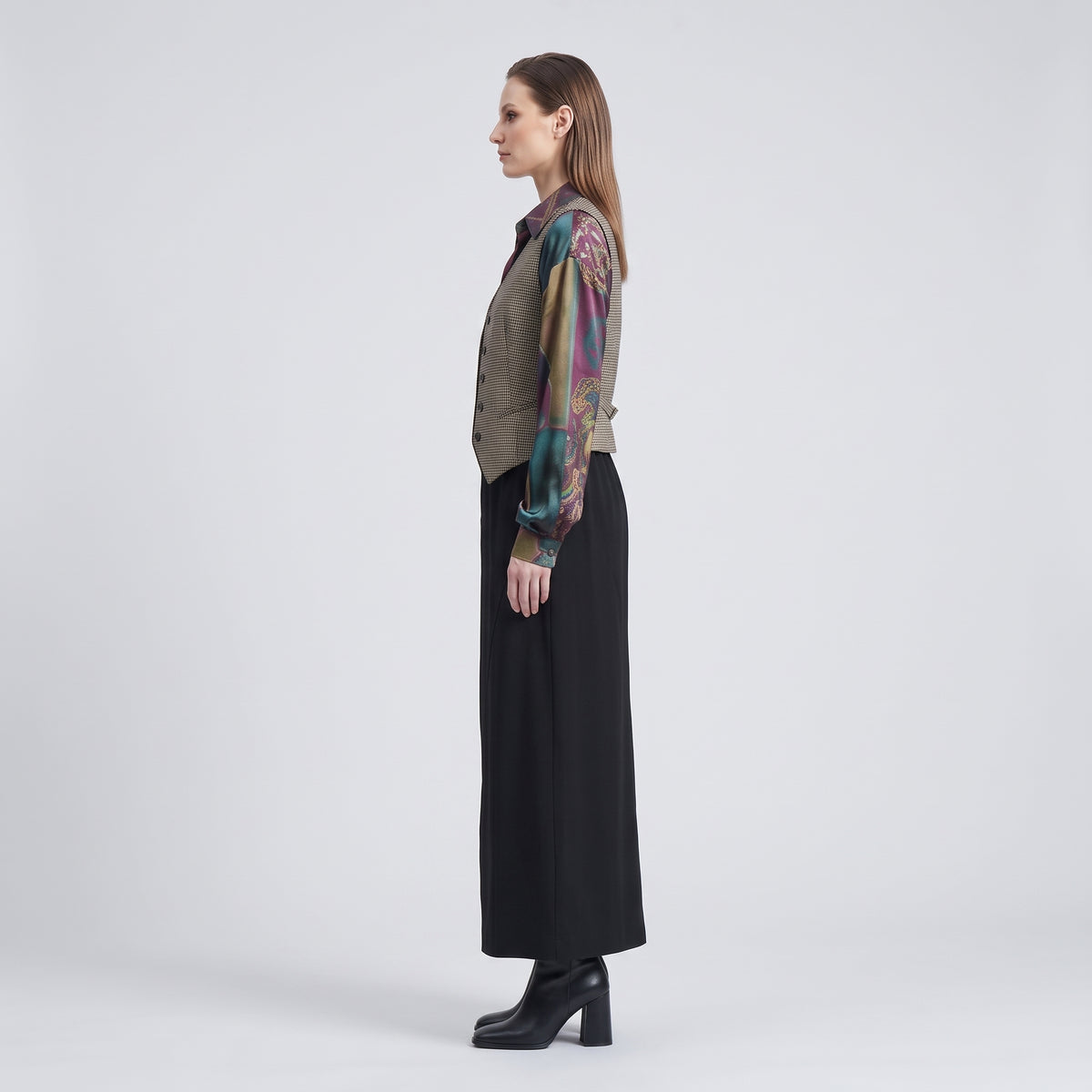 Asymmetric Paneled Midi Skirt