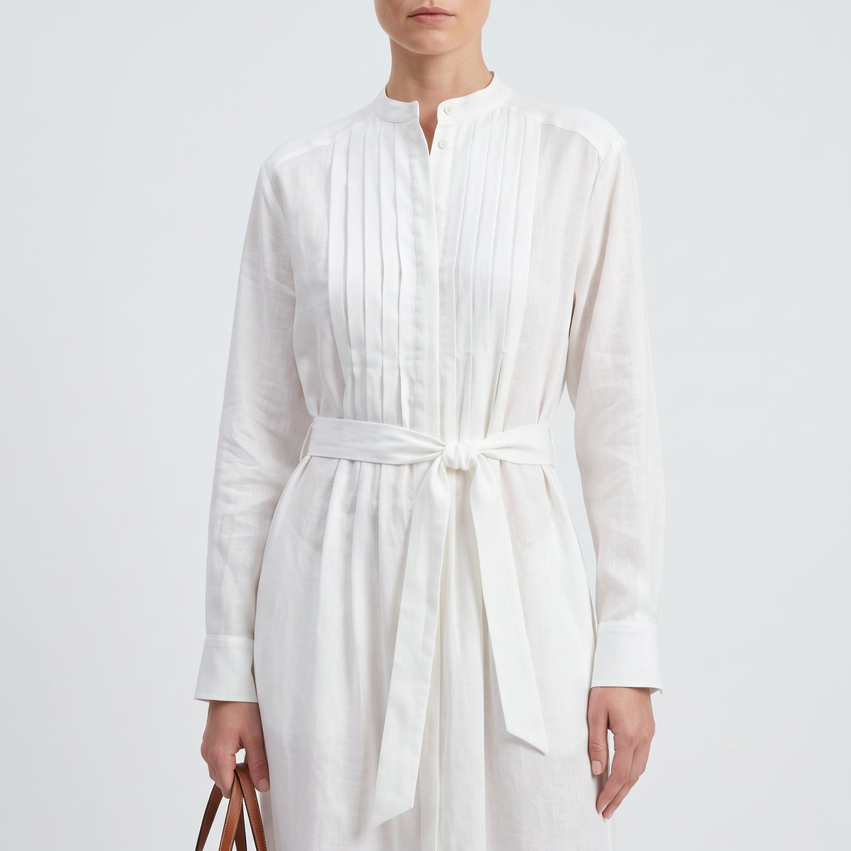 ALBERTA FERRETTI White Pleated Belted Shirt Dress - view 2