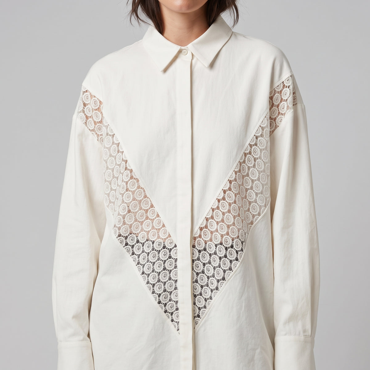 CALCATERRA Chevron Lace Detail Cotton Shirt - view 2