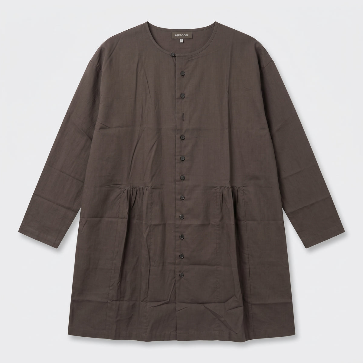 ESKANDAR Brown Collarless Long Tunic Shirt