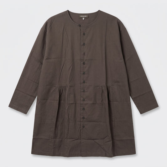 ESKANDAR Brown Collarless Long Tunic Shirt