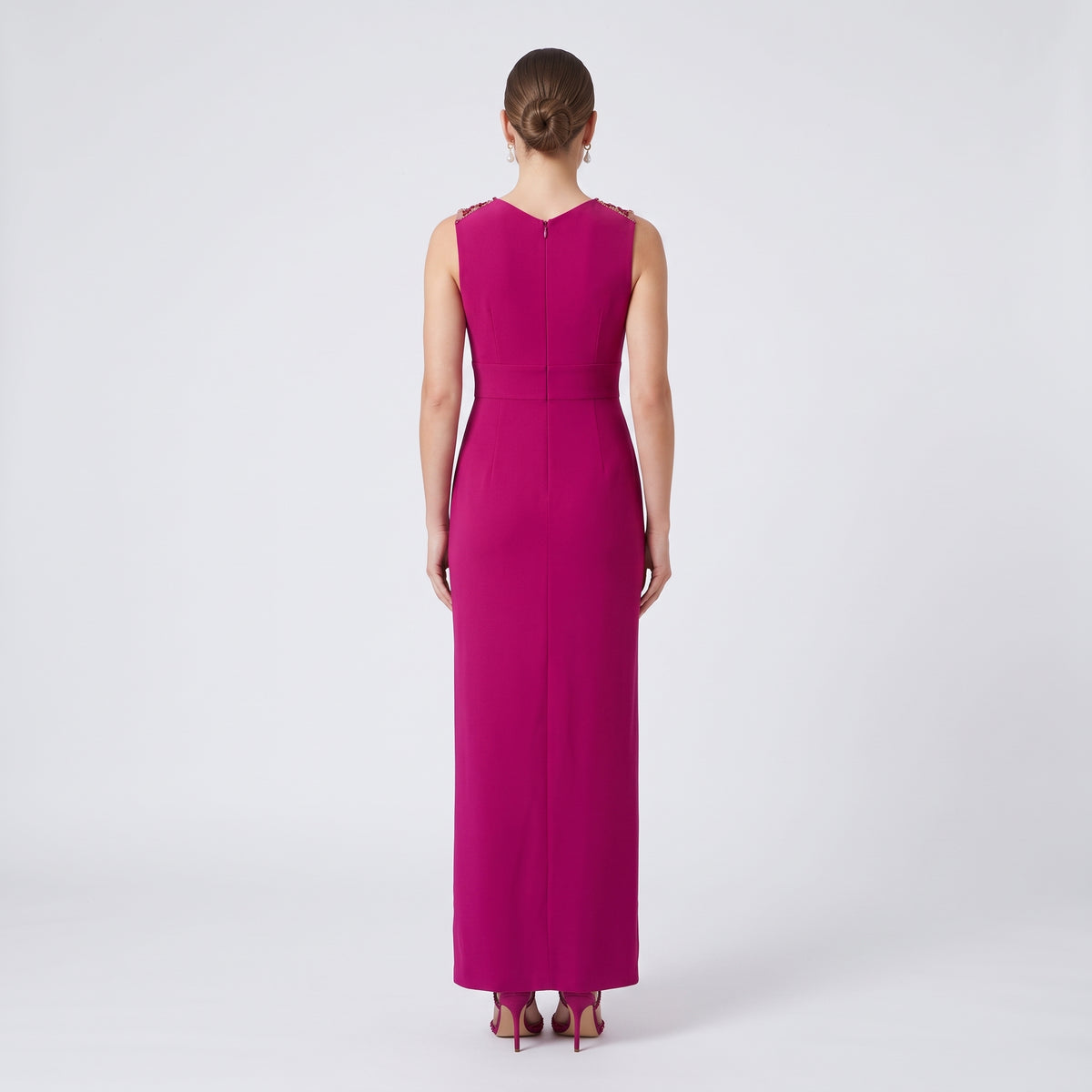 Fuchsia Beaded Illusion Neck Gown