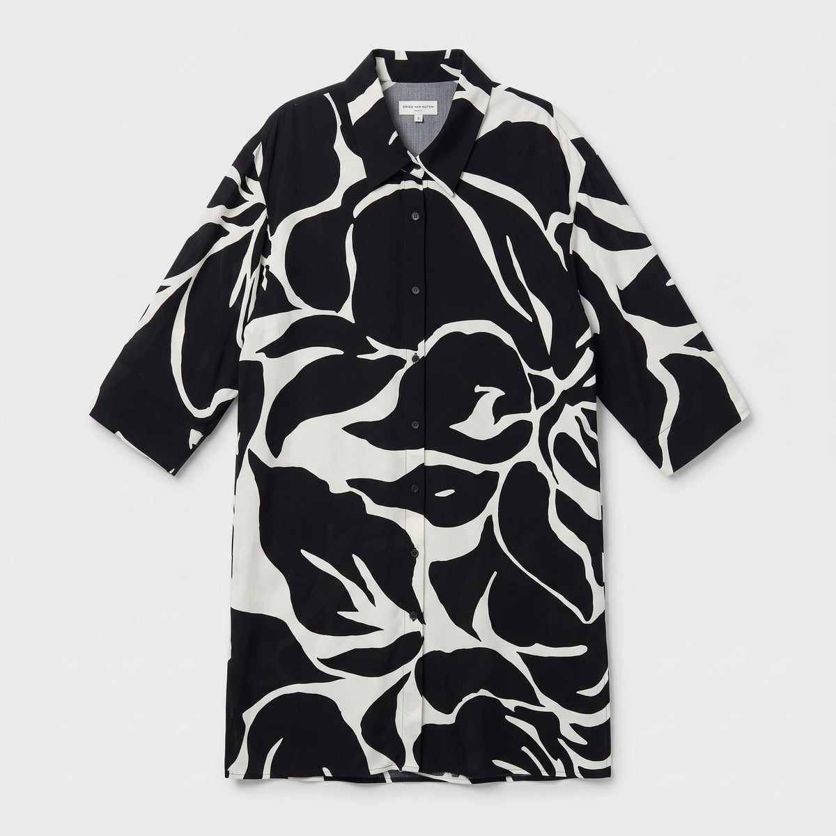 Monochrome Leaf Print Shirt Dress