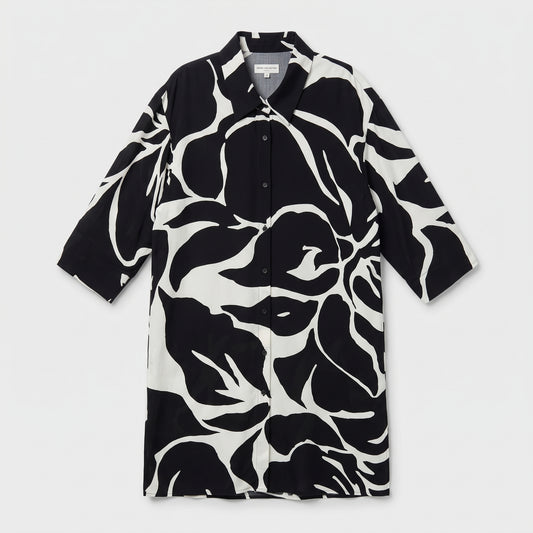 Monochrome Leaf Print Shirt Dress