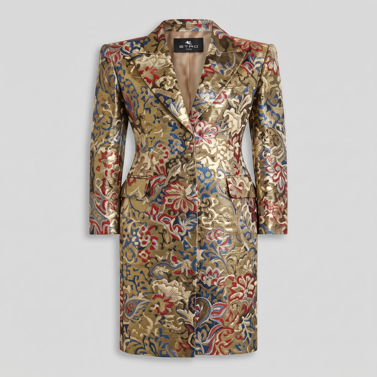 Gold Jacquard Floral Tailored Coat