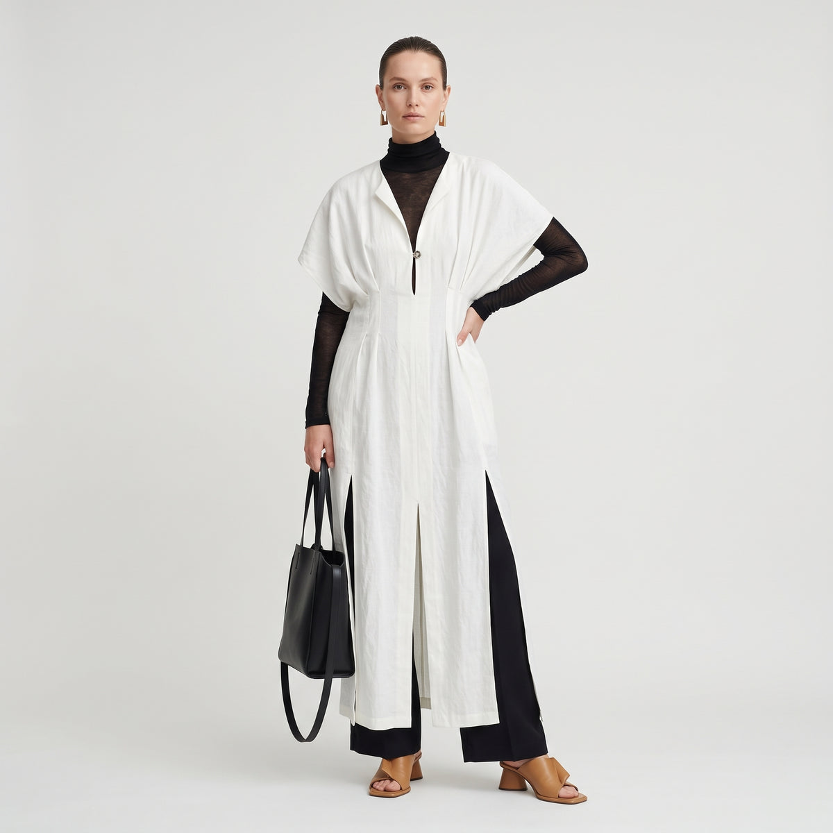 RODEBJER Elegant Pleated Linen Midi Dress - view 3