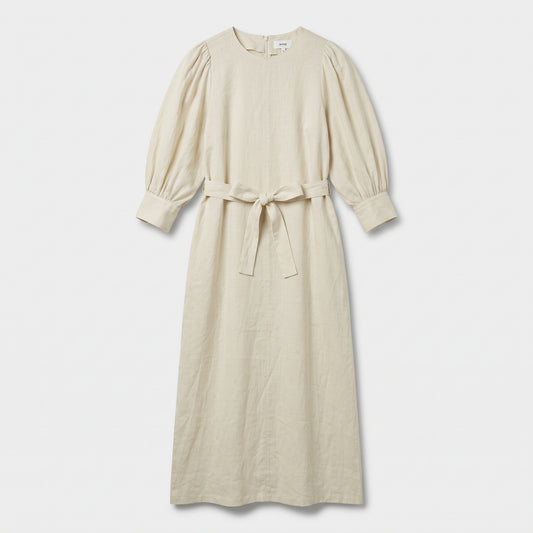 Oatmeal Puff Sleeve Midi Dress