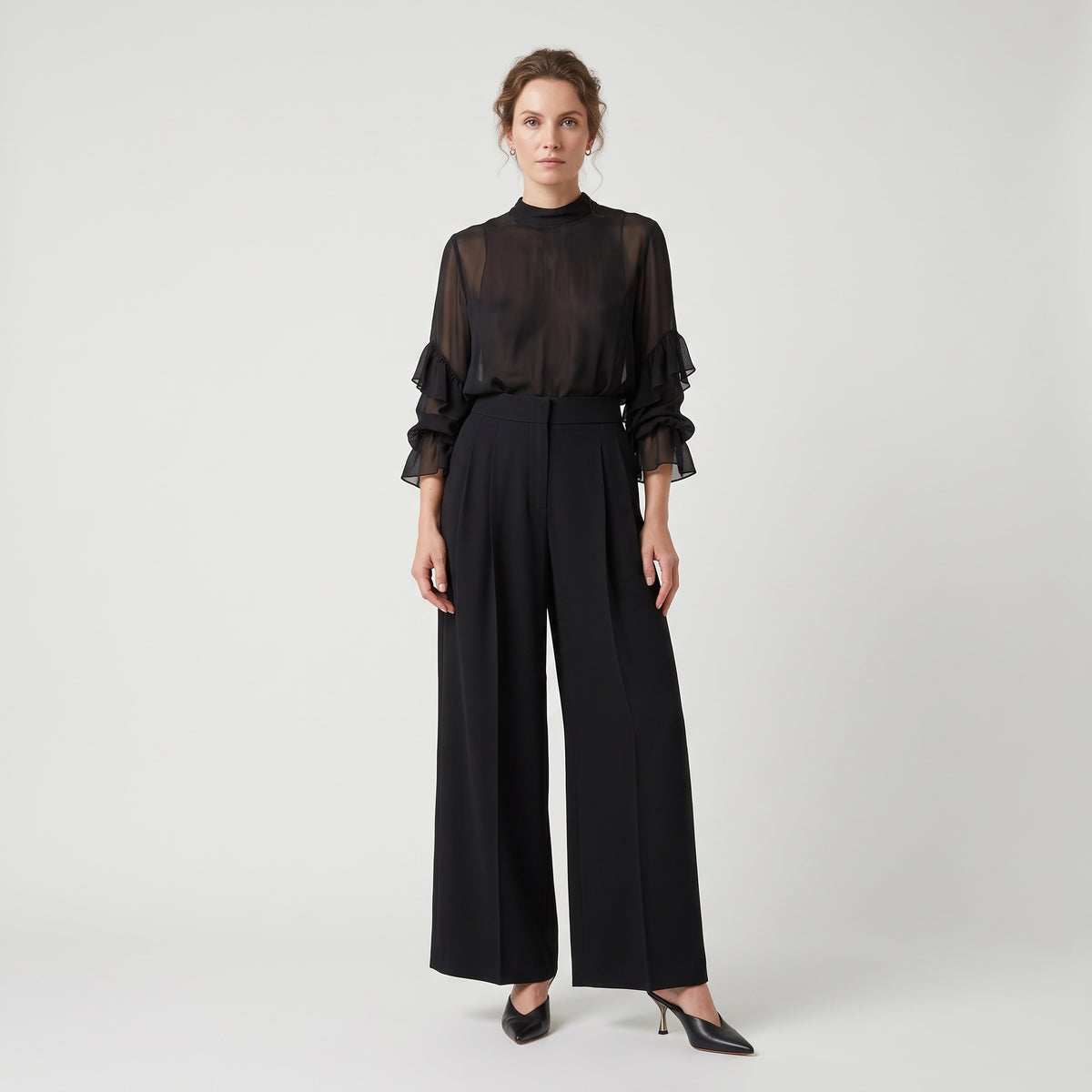 Pleated Wide-Leg Trousers