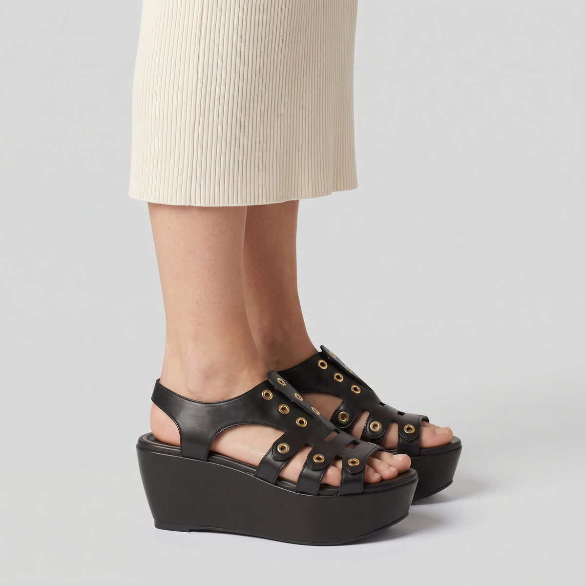 Eyelet Detail Platform Wedge Sandals