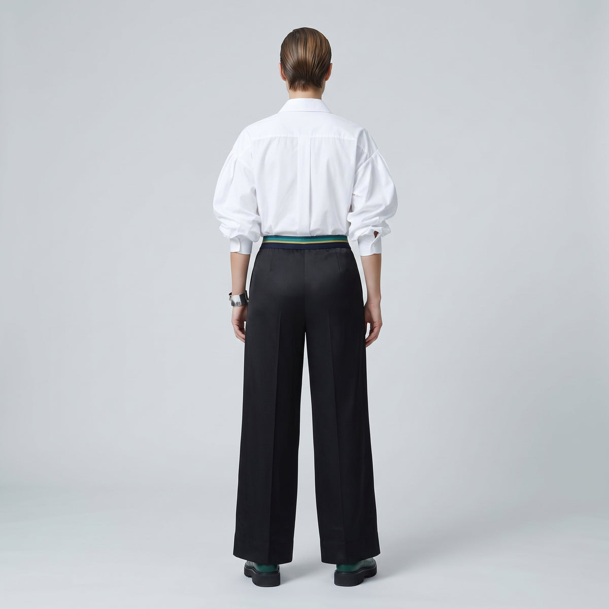PLAN C Striped Waistband Wide Leg Trousers - view 4