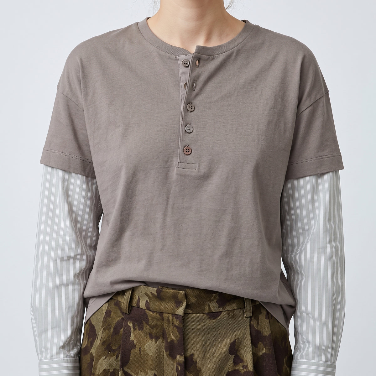 DRIES VAN NOTEN Layered Striped Sleeve Henley Top - view 2