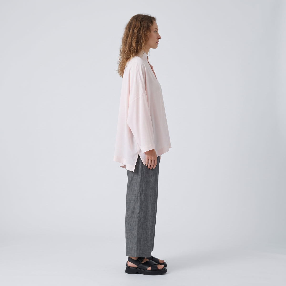ESKANDAR Oversized Pink Mandarin Collar Shirt - view 4
