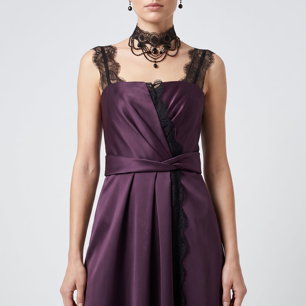 Lace-Trimmed Satin Evening Dress