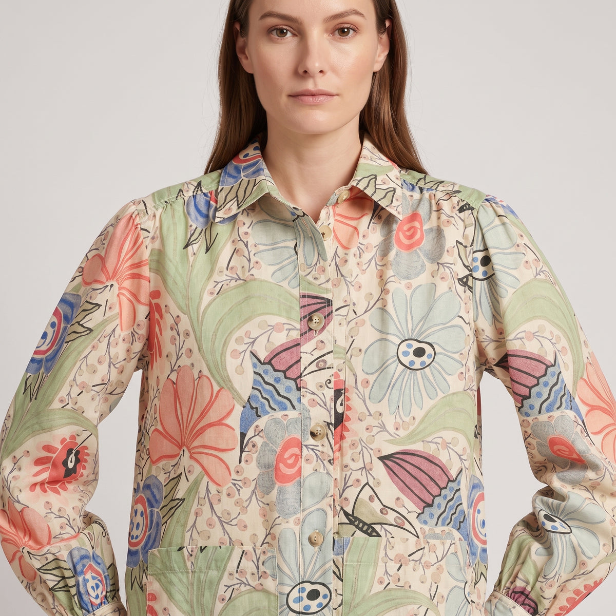 Coral Floral Shirt Jacket