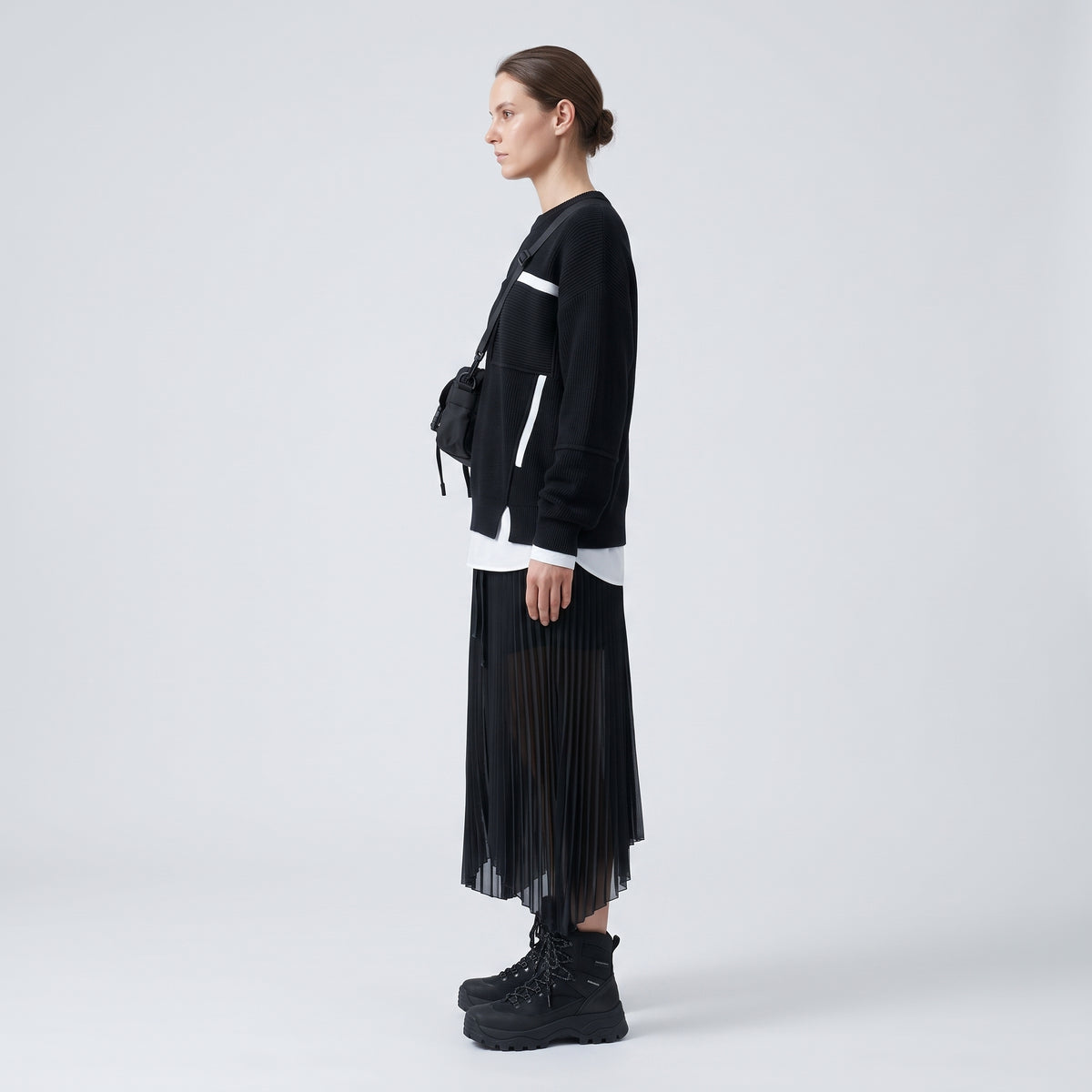 Asymmetric Pleated Midi Skirt