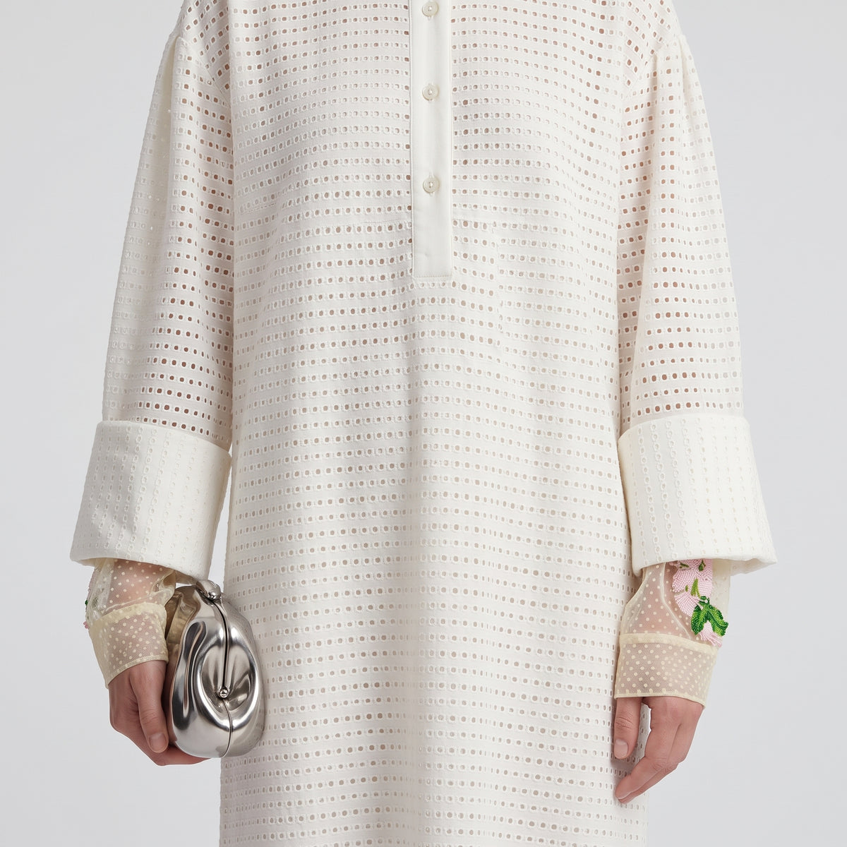 NATASHA ZINKO White Eyelet Openwork Shift Dress - view 2