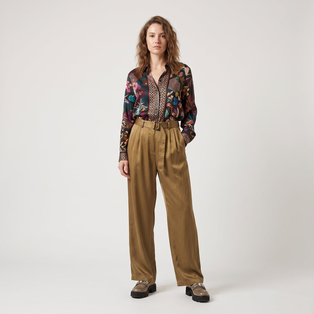 DRIES VAN NOTEN Belted Wide-Leg Satin Trousers - view 3