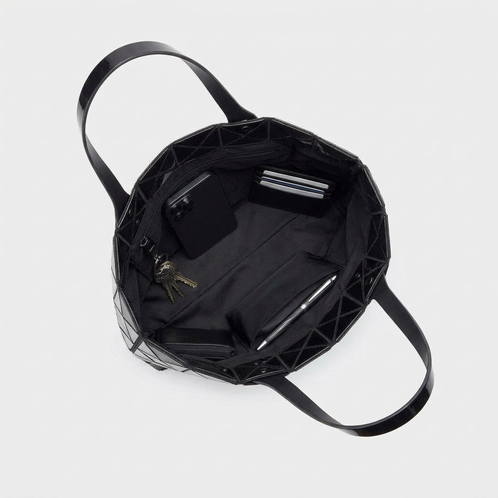 Geometric Glossy Black Shoulder Bag