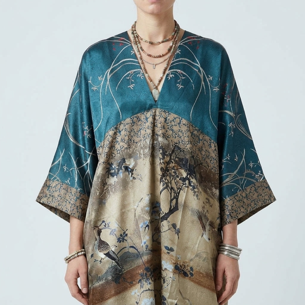 Printed Silk V-Neck Dress