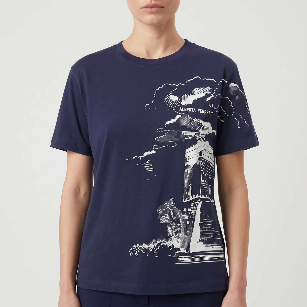 ALBERTA FERRETTI Navy Graphic Print Cotton T-Shirt - view 2
