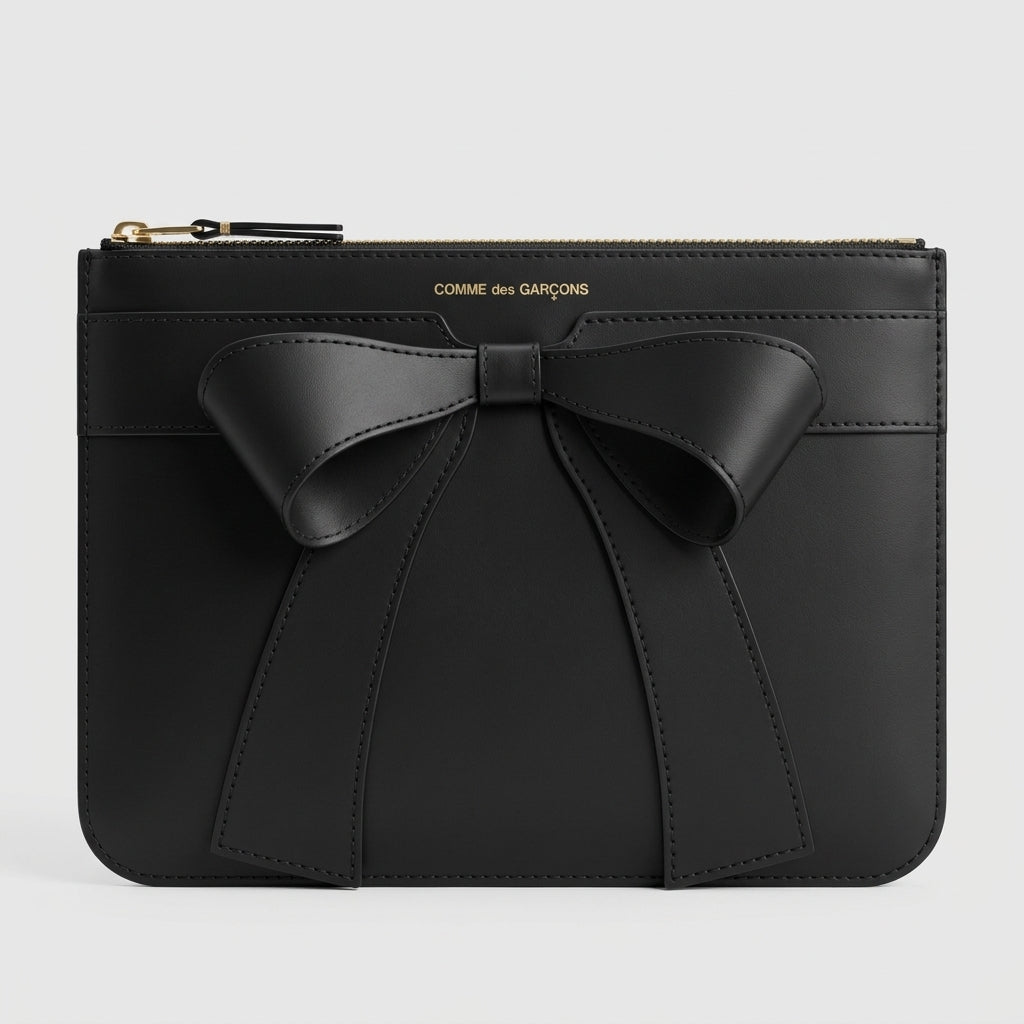 CDG WALLET Large Leather Bow Zip Wallet