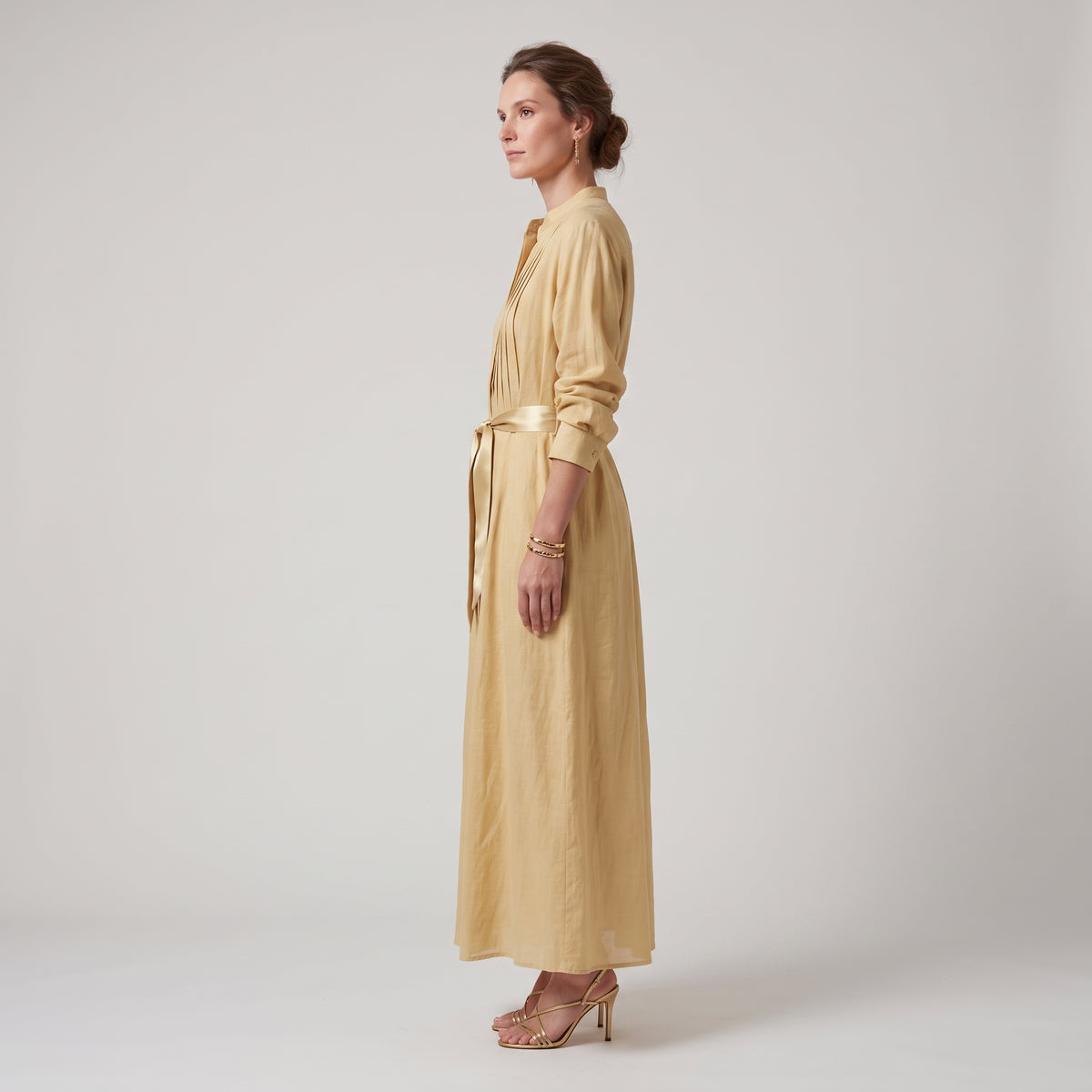 ALBERTA FERRETTI Belted Pleated Linen Midi Dress - view 4