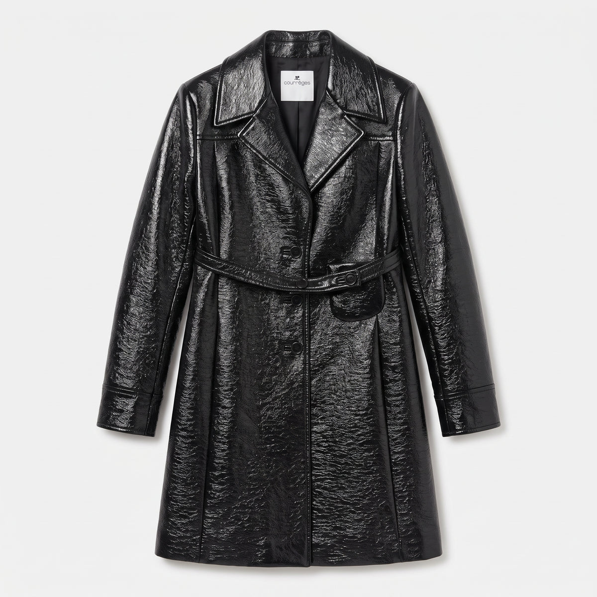 COURREGES High-Gloss Belted Vinyl Coat