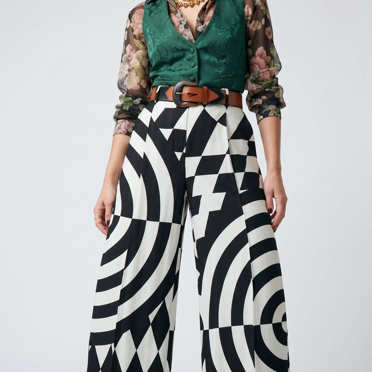 Optical Print Wide Leg Trousers