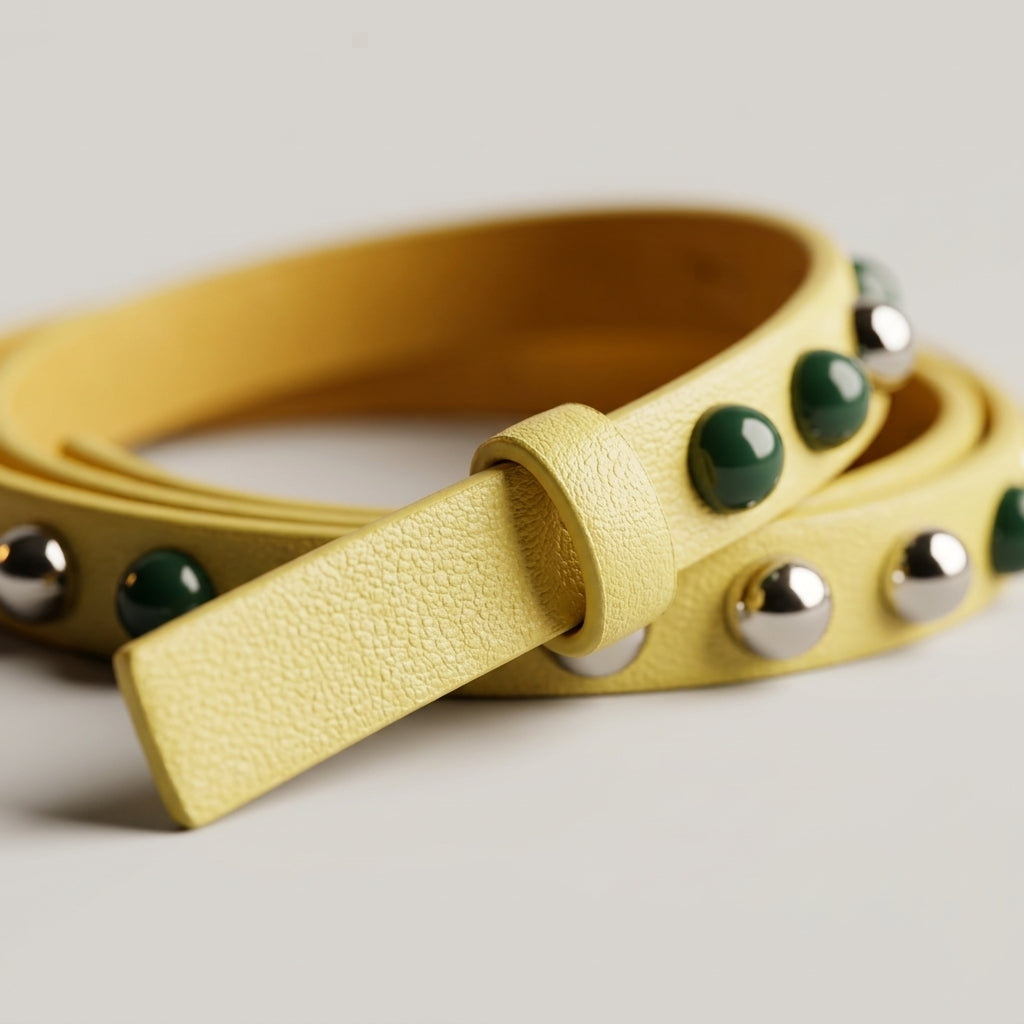 Embellished Yellow Leather Belt