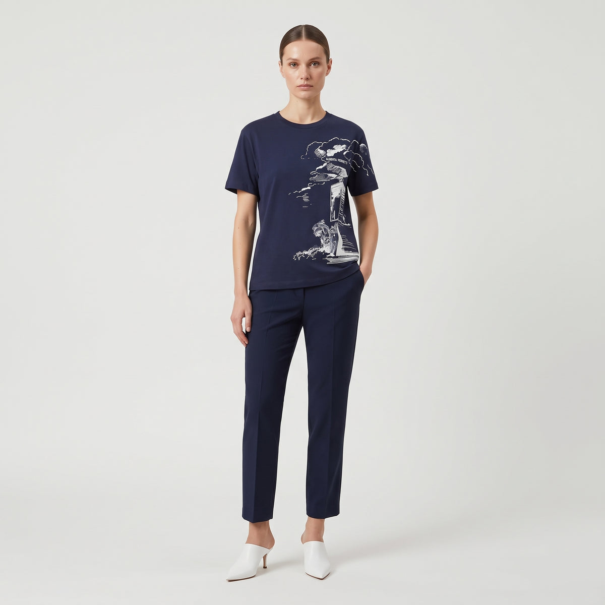 ALBERTA FERRETTI Navy Graphic Print Cotton T-Shirt - view 3