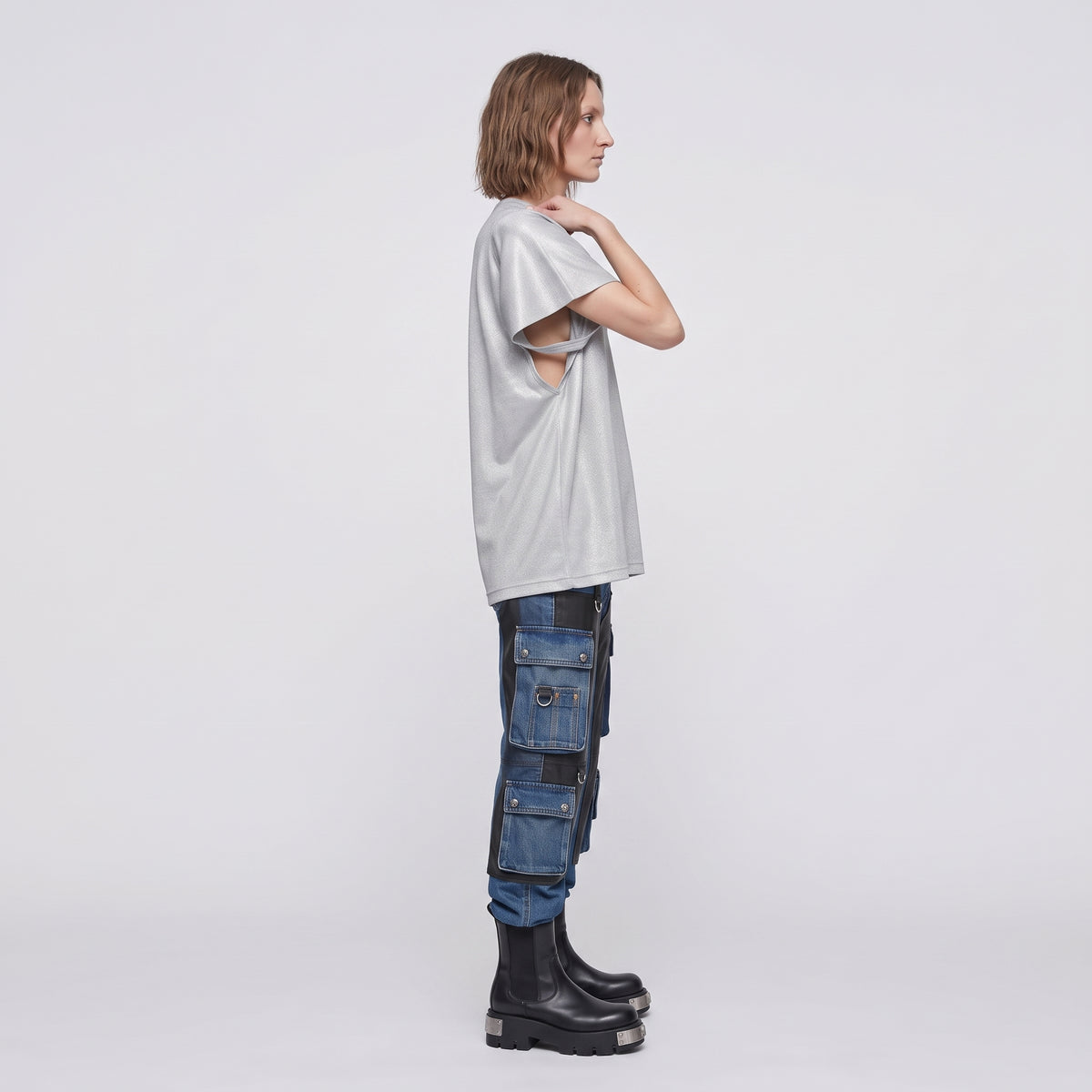 JUNYA WATANABE Silver Metallic Short Sleeve T-Shirt - view 4