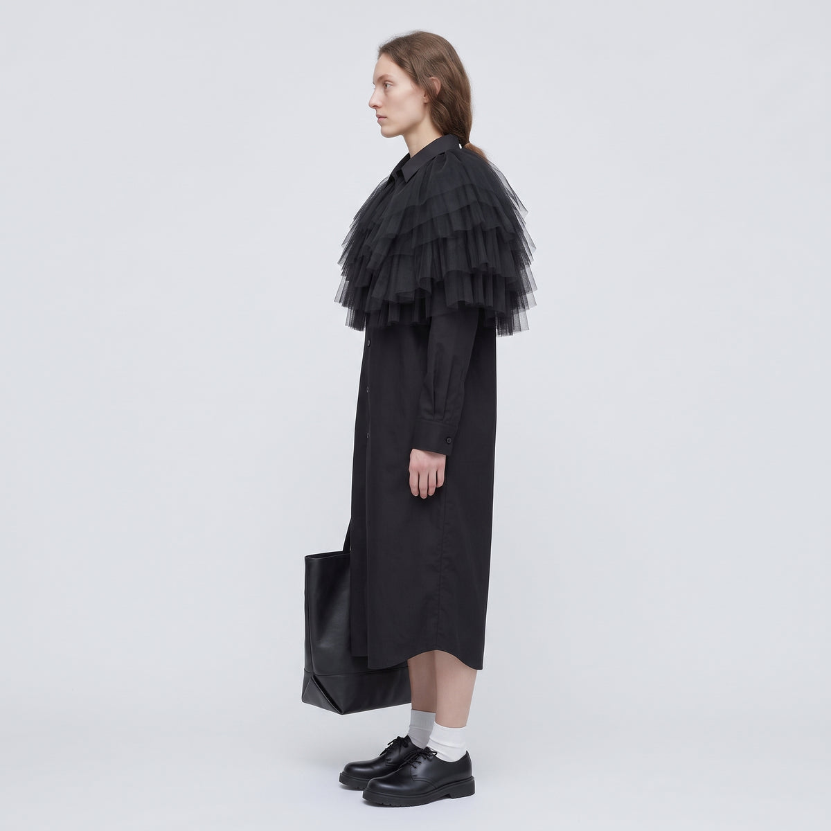 COMME DES GARCONS Ruffled Tulle Collar Shirt Dress - view 4