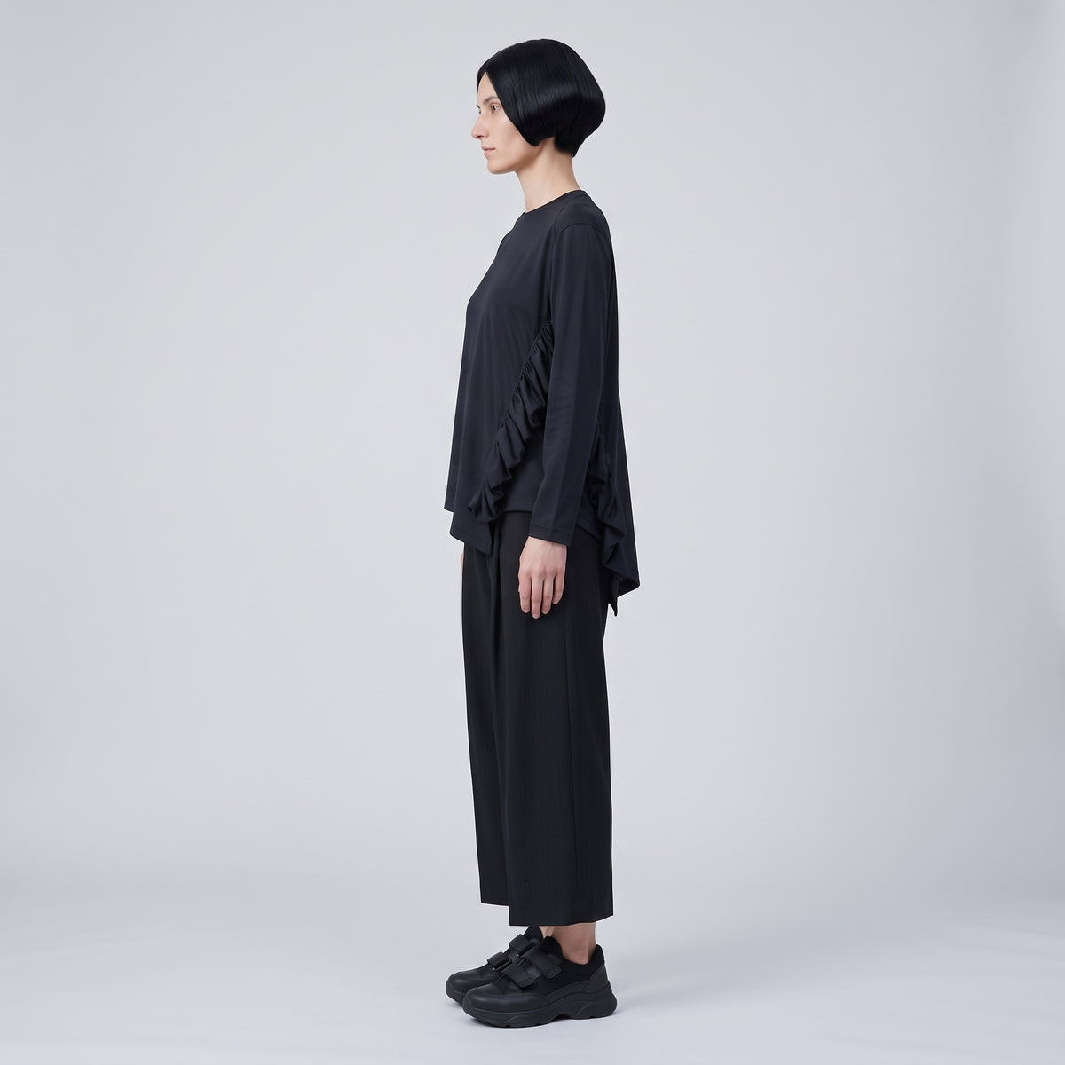 Asymmetric Ruffle Long Sleeve Top