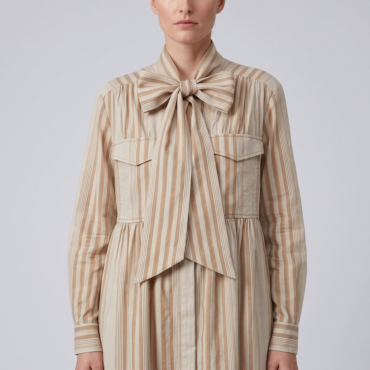 ALBERTA FERRETTI Striped Bow-Neck Shirt Dress - view 2