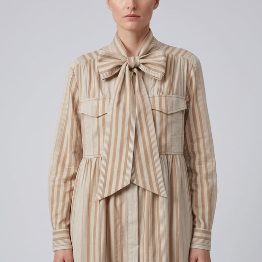 ALBERTA FERRETTI Striped Bow-Neck Shirt Dress - view 2