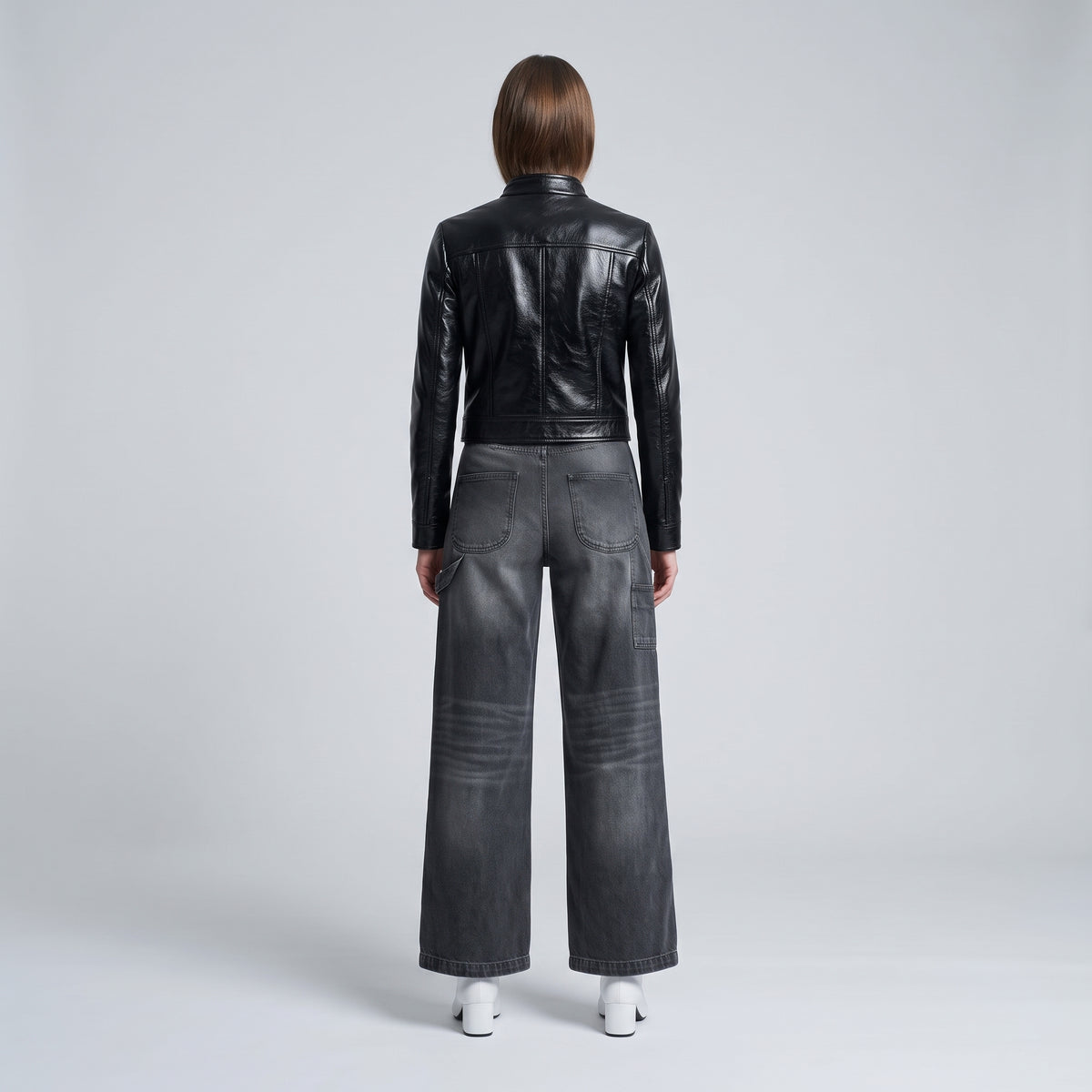 High-Waisted Wide-Leg Grey Jeans