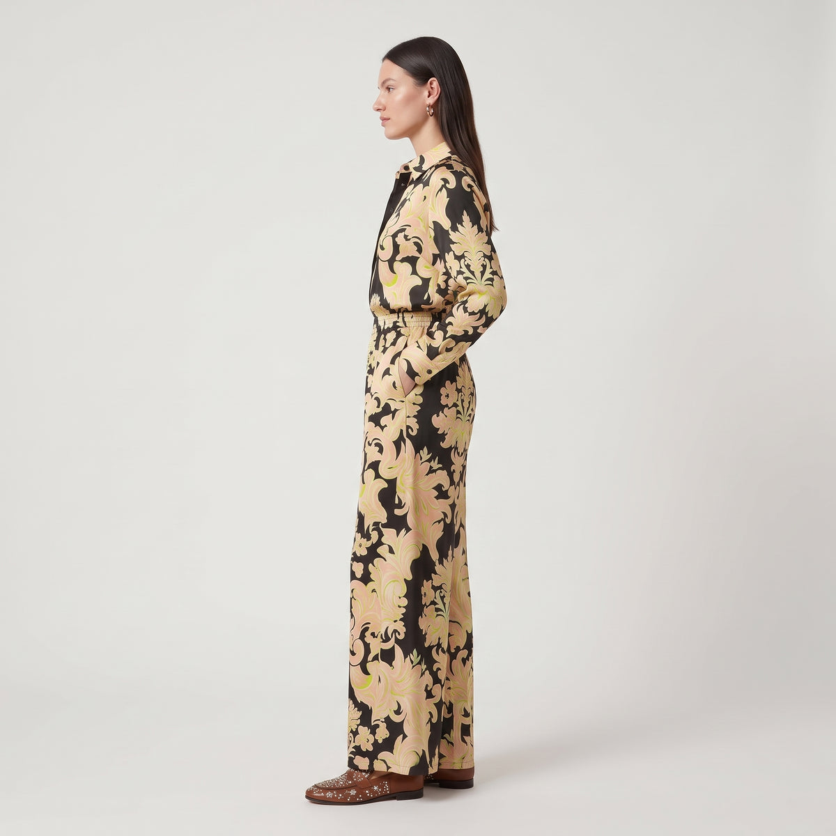 Baroque Print Wide-Leg Trousers