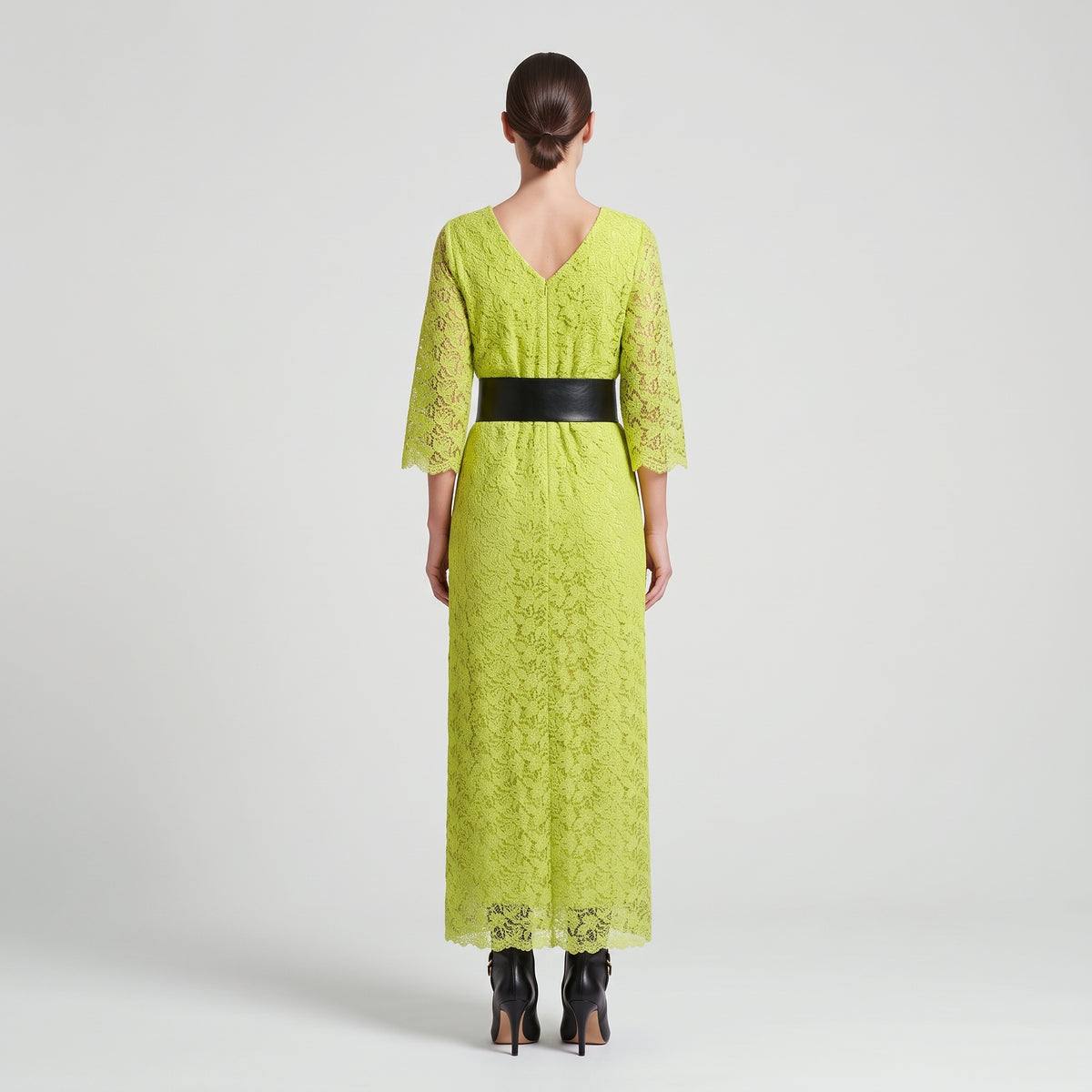 Vibrant Yellow Lace Midi Dress