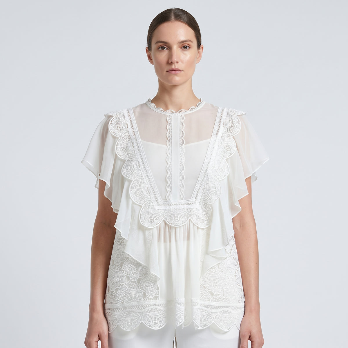 ALBERTA FERRETTI Ruffled Lace Chiffon Blouse - view 3