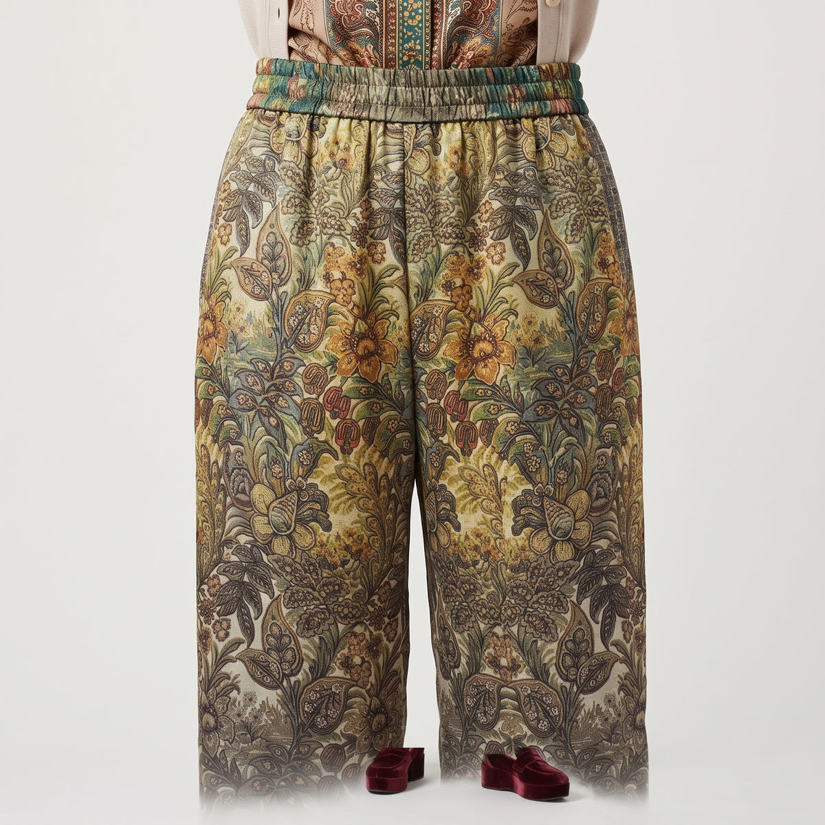 Printed Wide Leg Silk Trousers