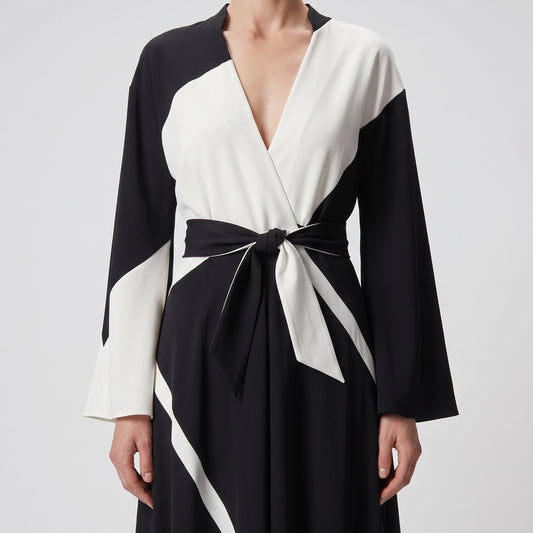Graphic Monochrome Wrap Maxi Dress